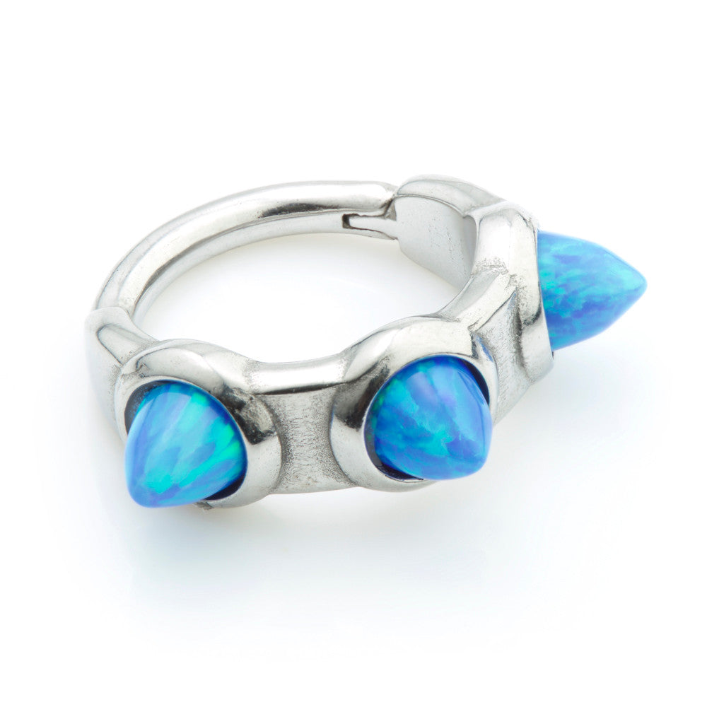 Steel Opal Small Multi Spike Hinge Segment Ring