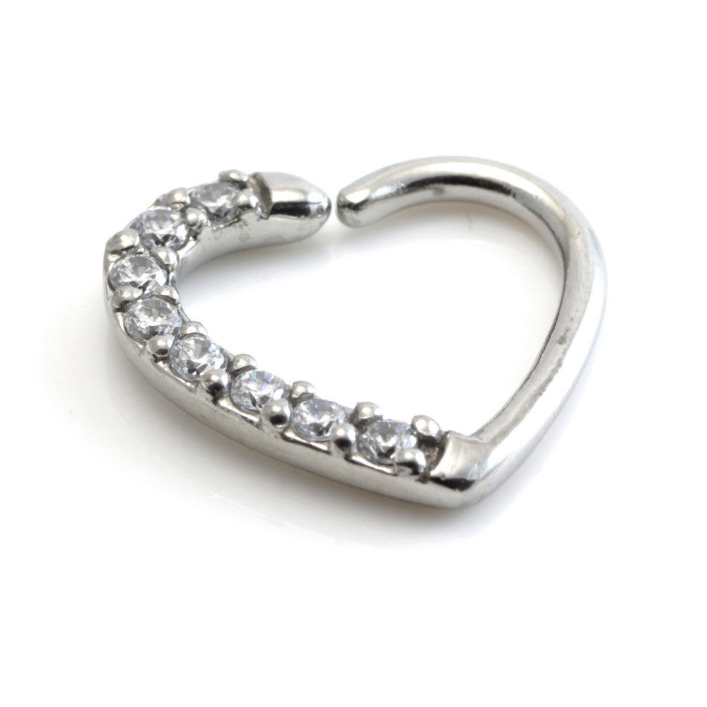 Steel Pave Gem Heart Ring