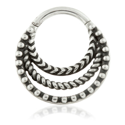 Steel Tribal Triple Band Hinge Segment Ring - 38961