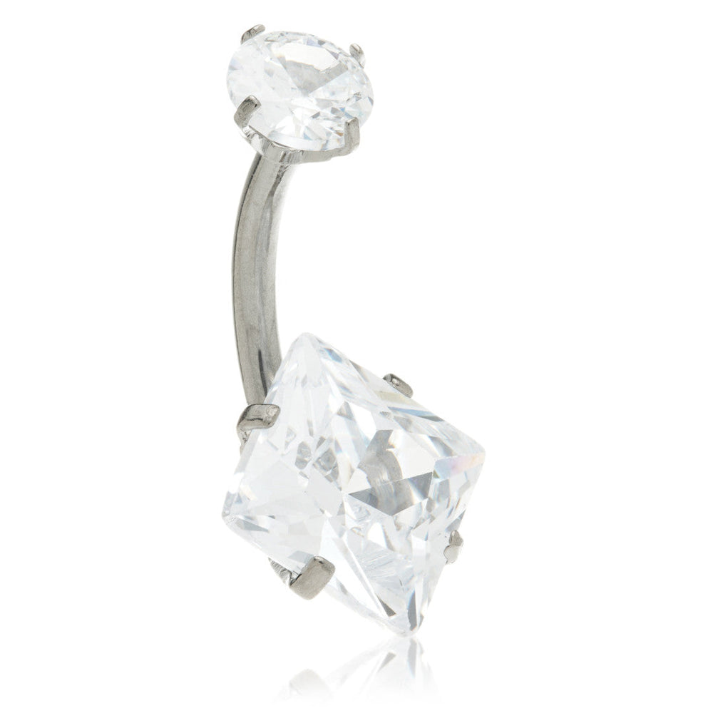 Threadless Ti Double Gem Angled Square Gem Belly Bar