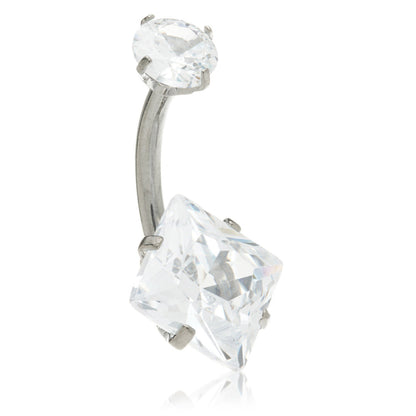 Threadless Ti Double Gem Angled Square Gem Belly Bar