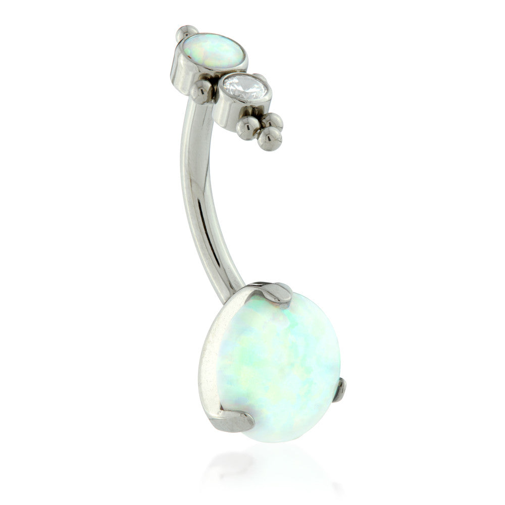 Threadless Titanium Navel Bar with Opal Gem Cluster Top