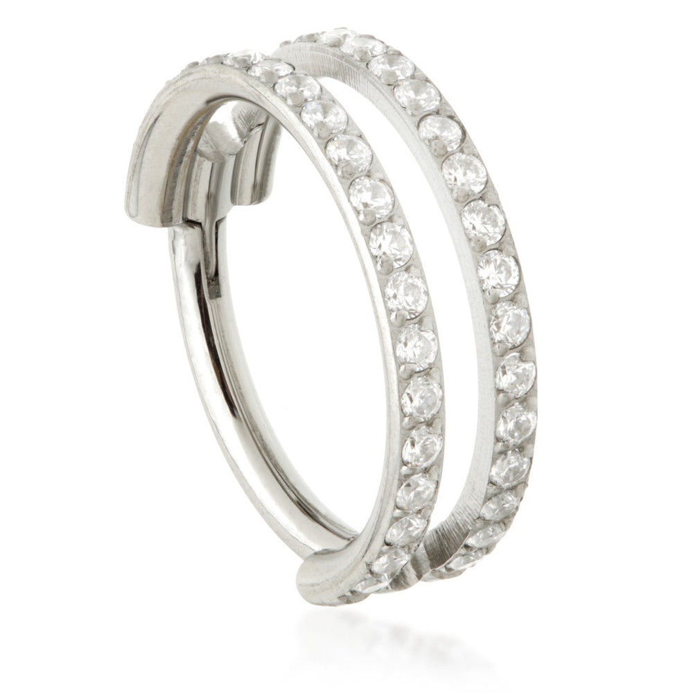 Titanium Double Band Pavé Hinged Ring