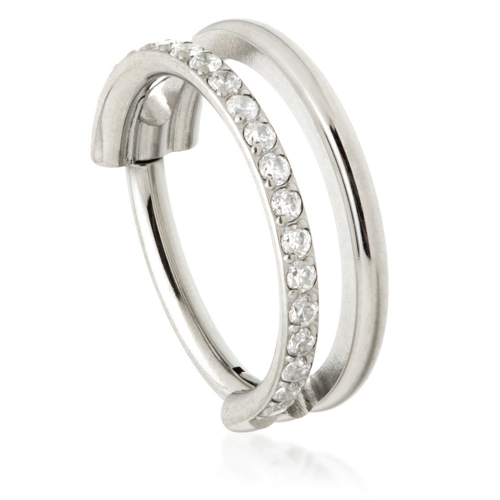 Titanium Double Band Pavé Side Hinged Ring