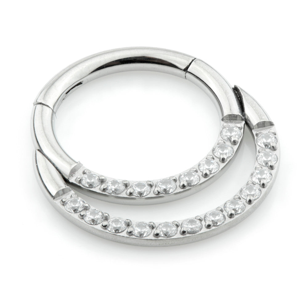 Ti Couture Double Jewelled Daith Titanium Hinged Ring