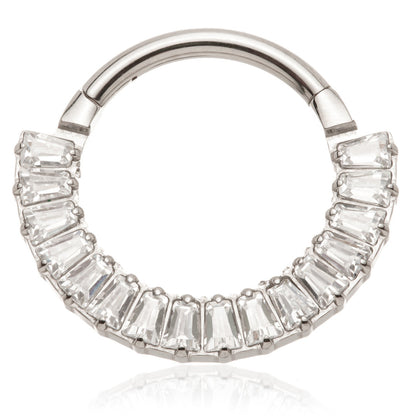 Titanium Forward Facing Half Pave Baguette Gem Hinged Ring