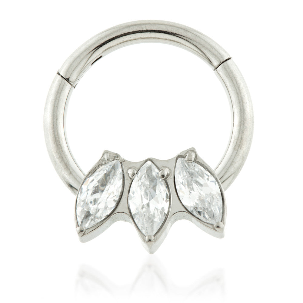 Ti Couture Forward Facing Marquise Triple Gem Hinged Ring