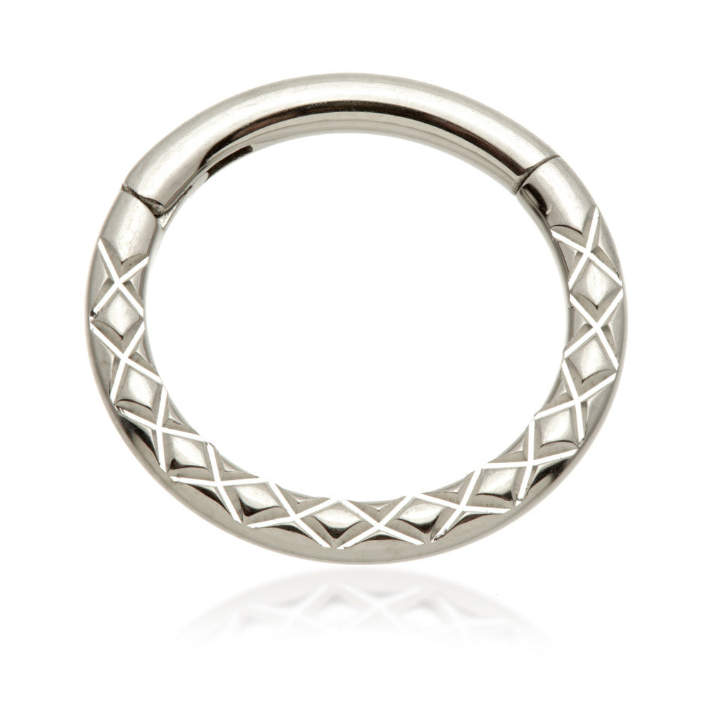 Ti Couture Front Facing Cross Etched Hinged Ring
