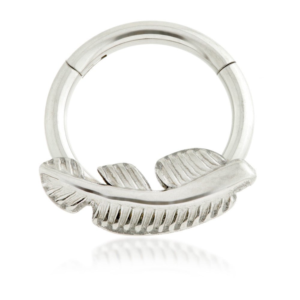 Ti Couture Front Facing Feather Hinged Ring