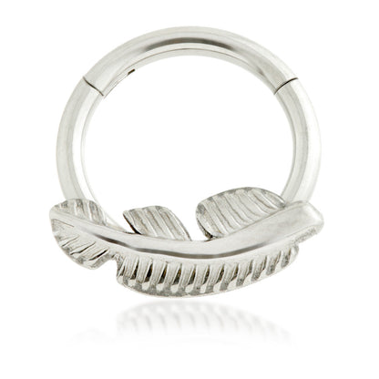 Ti Couture Front Facing Feather Hinged Ring