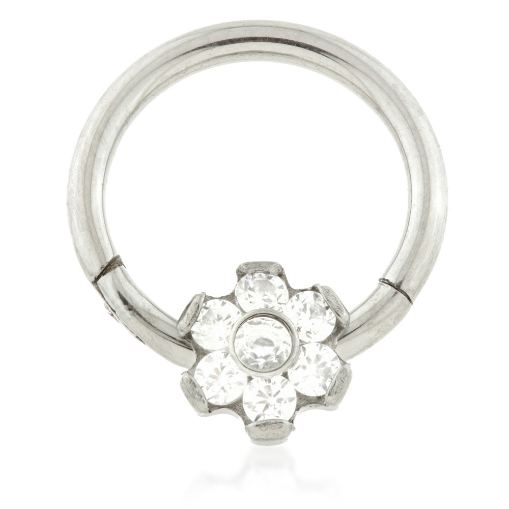 Ti Couture Front Facing Flower Gem Hinged Ring