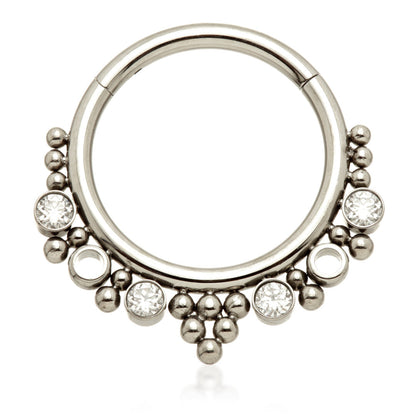 Ti Couture Front Facing Jewelled Bead Cluster Hinged Ring