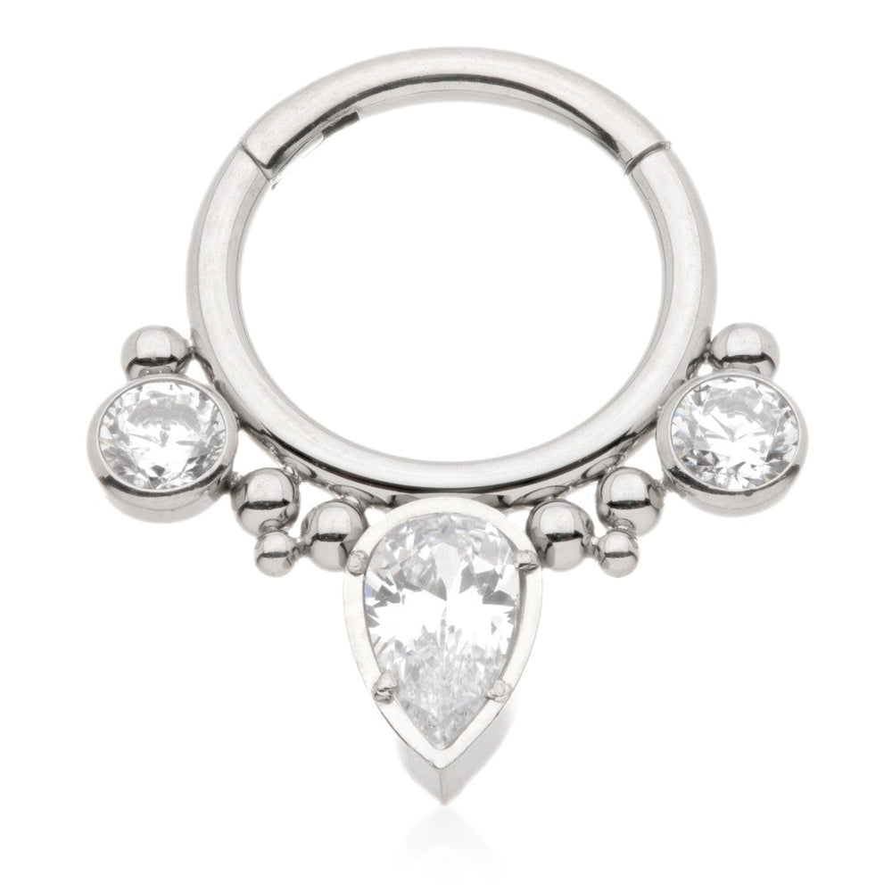 Ti Couture Front Facing Jewelled Bead Cluster with Pear Hinged Ring