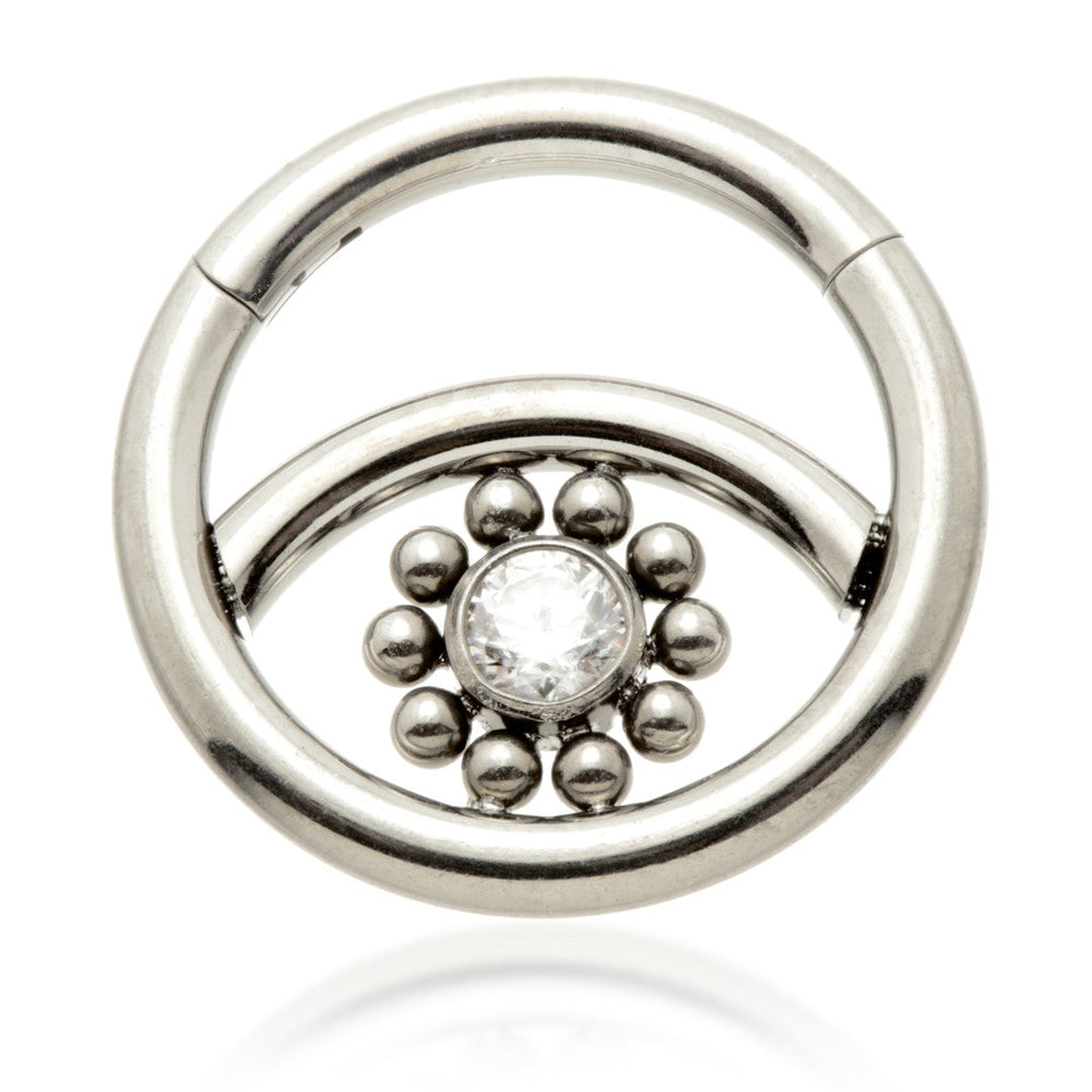 Ti Couture Front Facing Jewelled Bezel Flower Hinged Ring