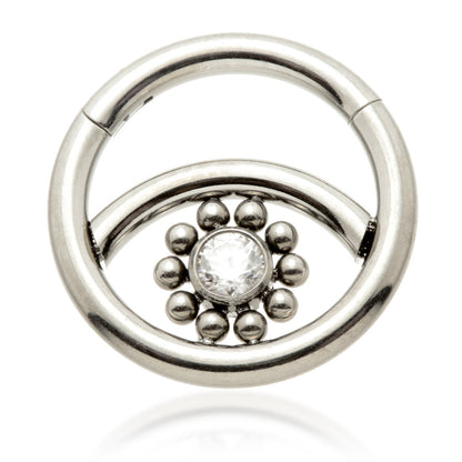 Ti Couture Front Facing Jewelled Bezel Flower Hinged Ring