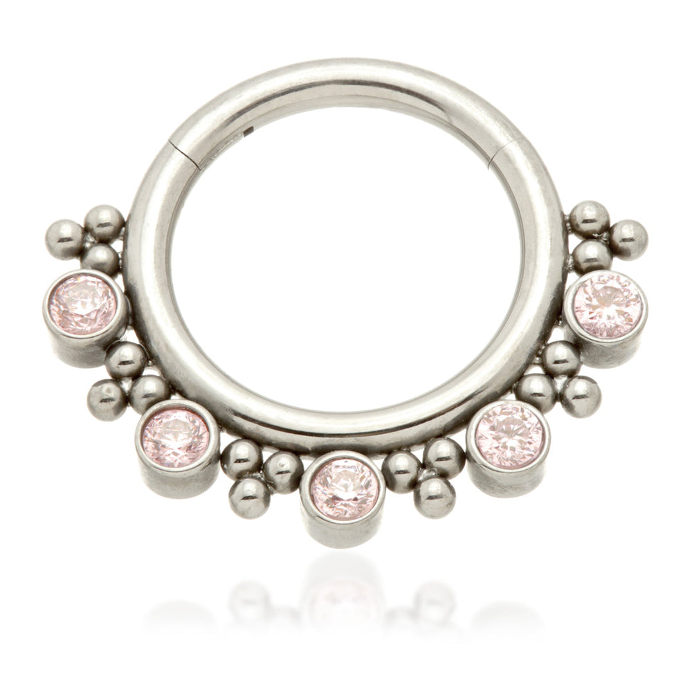 Ti Couture Front Facing Jewelled Tribal Bead Cluster Hinged Ring - Light Rose