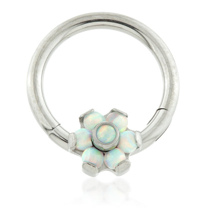 Ti Couture Front Facing Opal Flower Hinged Ring