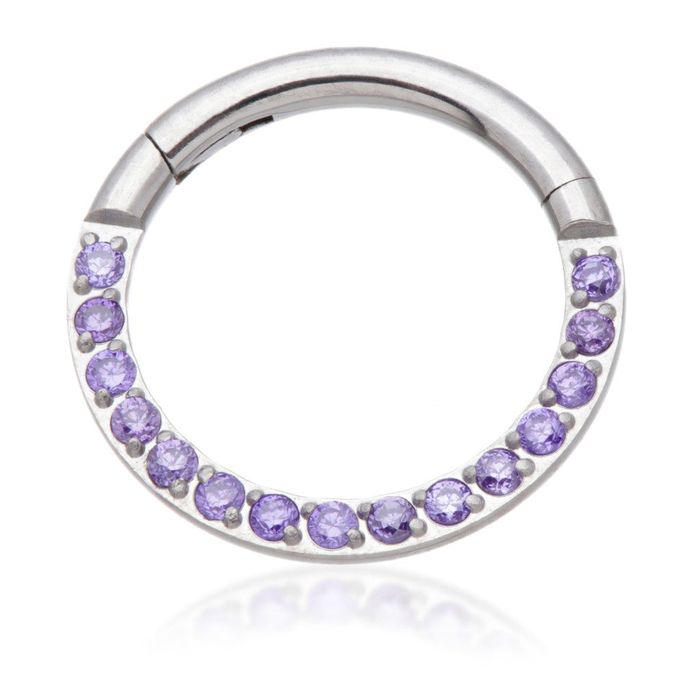 Ti Couture Front Facing Pave Gems Hinged Daith Ring