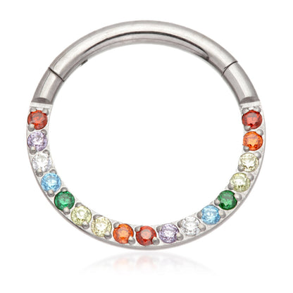 Ti Couture Front Facing Pave Gems Hinged Daith Ring