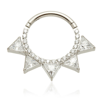 Ti Couture Front Facing Pavé Jewelled Trillian Cut Hinged Ring