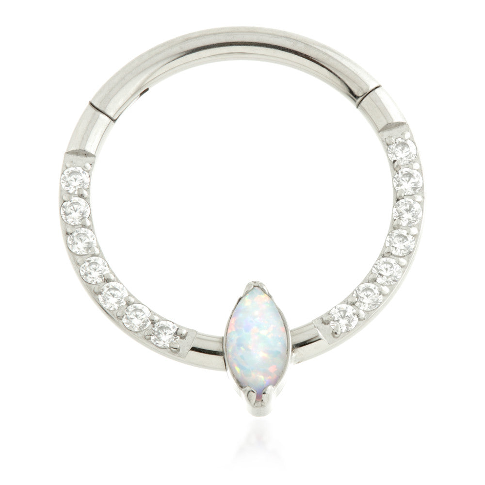 Ti Couture Front Facing Pavé with Opal Marquise Hinged Ring