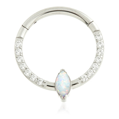 Ti Couture Front Facing Pavé with Opal Marquise Hinged Ring