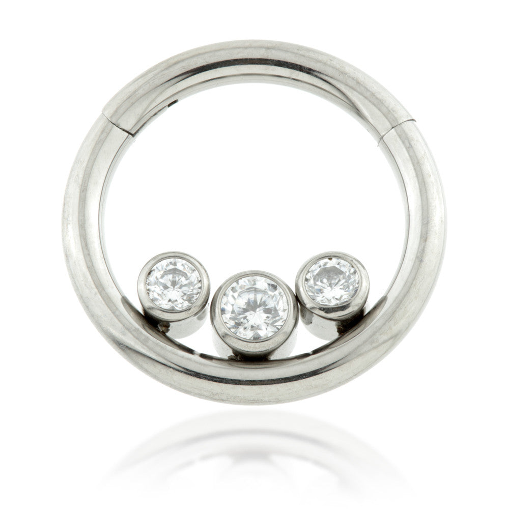 Titanium Front Facing Triple Gem Inside Hinged Ring