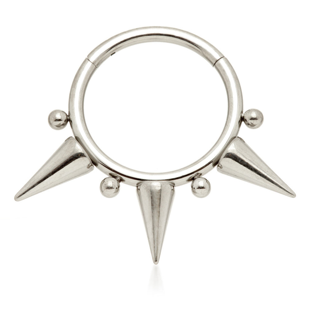 Ti Couture Front Triple Spike with Beads Hinged Ring