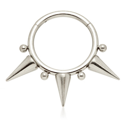 Ti Couture Front Triple Spike with Beads Hinged Ring