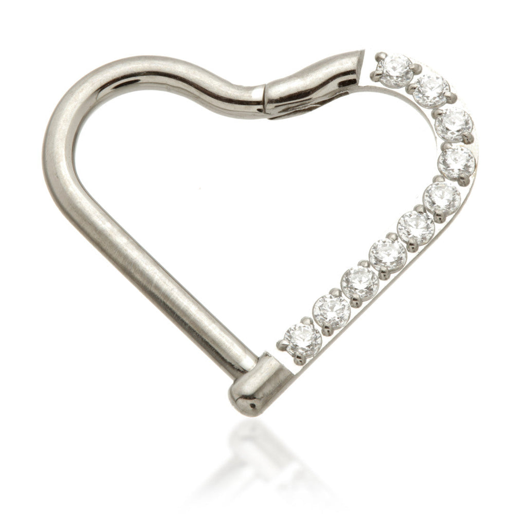 Titanium Half Pave Open Heart Shaped Ring