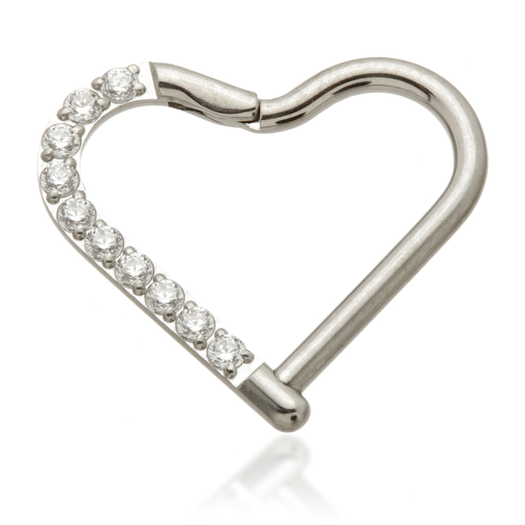 Titanium Half Pave Open Heart Shaped Ring