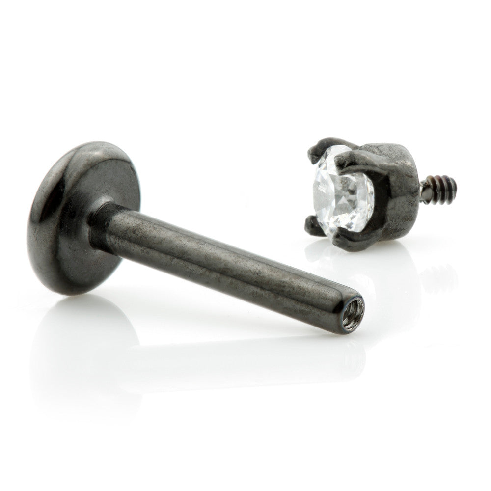 Ti Couture Internal Gun Metal Labrets with Prong Set Gem 1.2mm