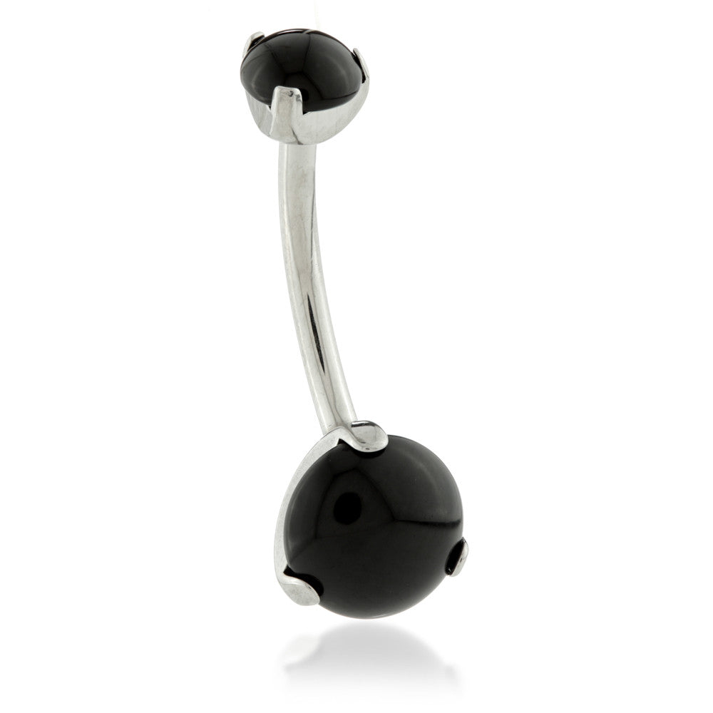 Ti External Prong Navel Bar with Double Black Agate Stone