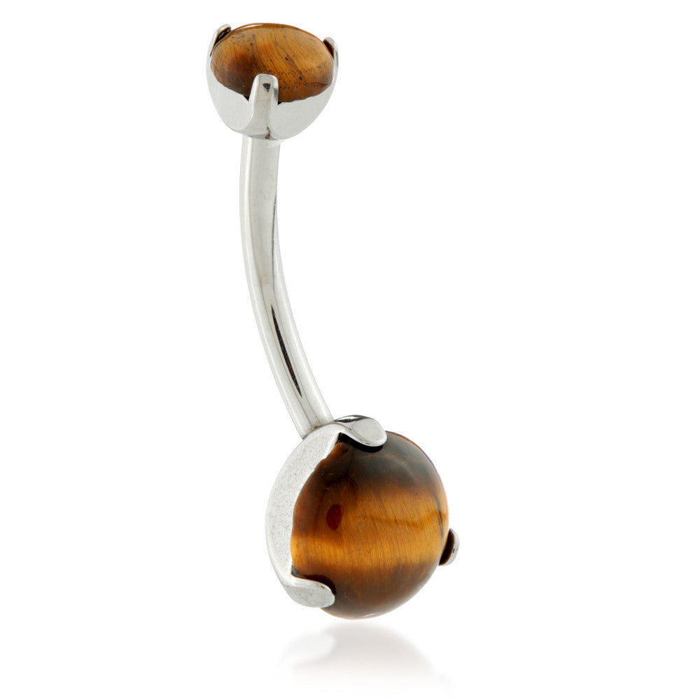 Ti Internal Double Prong Set Navel with Tiger Eye Stone