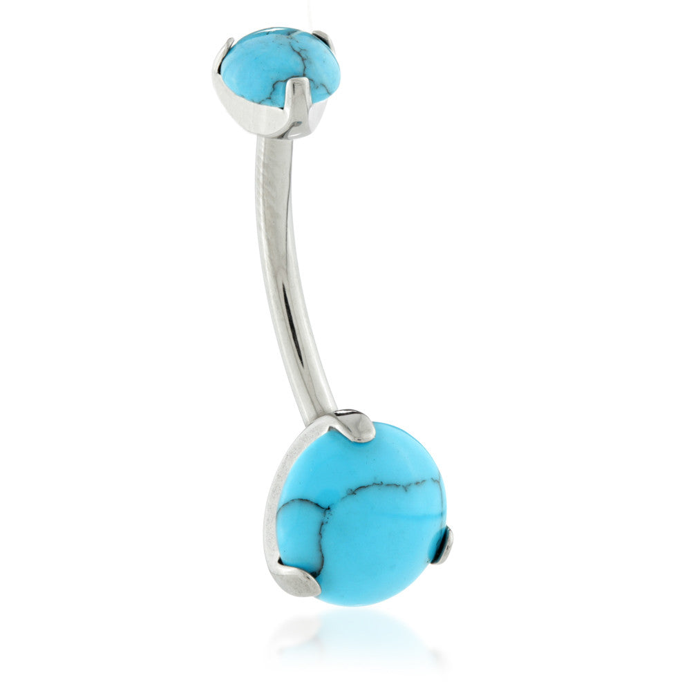 Ti External Prong Navel Bar with Double Turquoise Stone