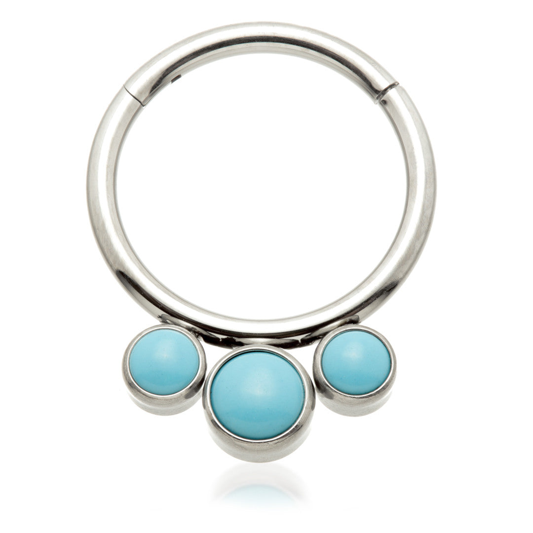 Ti Front Facing Triple Bezel with Turquoise Stone Hinged Ring