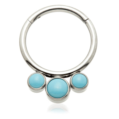 Ti Front Facing Triple Bezel with Turquoise Stone Hinged Ring