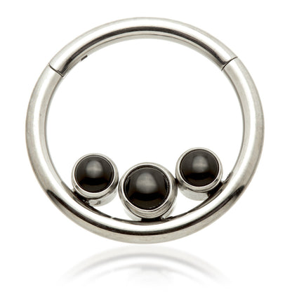 Ti Front Facing Triple Inside Bezel with Black Agate Stone Hinged Ring