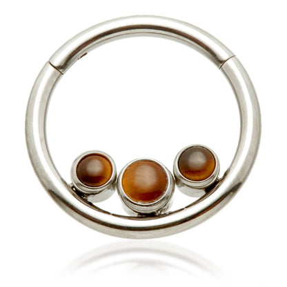 Ti Front Facing Triple Inside Bezel with Tiger Eye Stone Hinged Ring