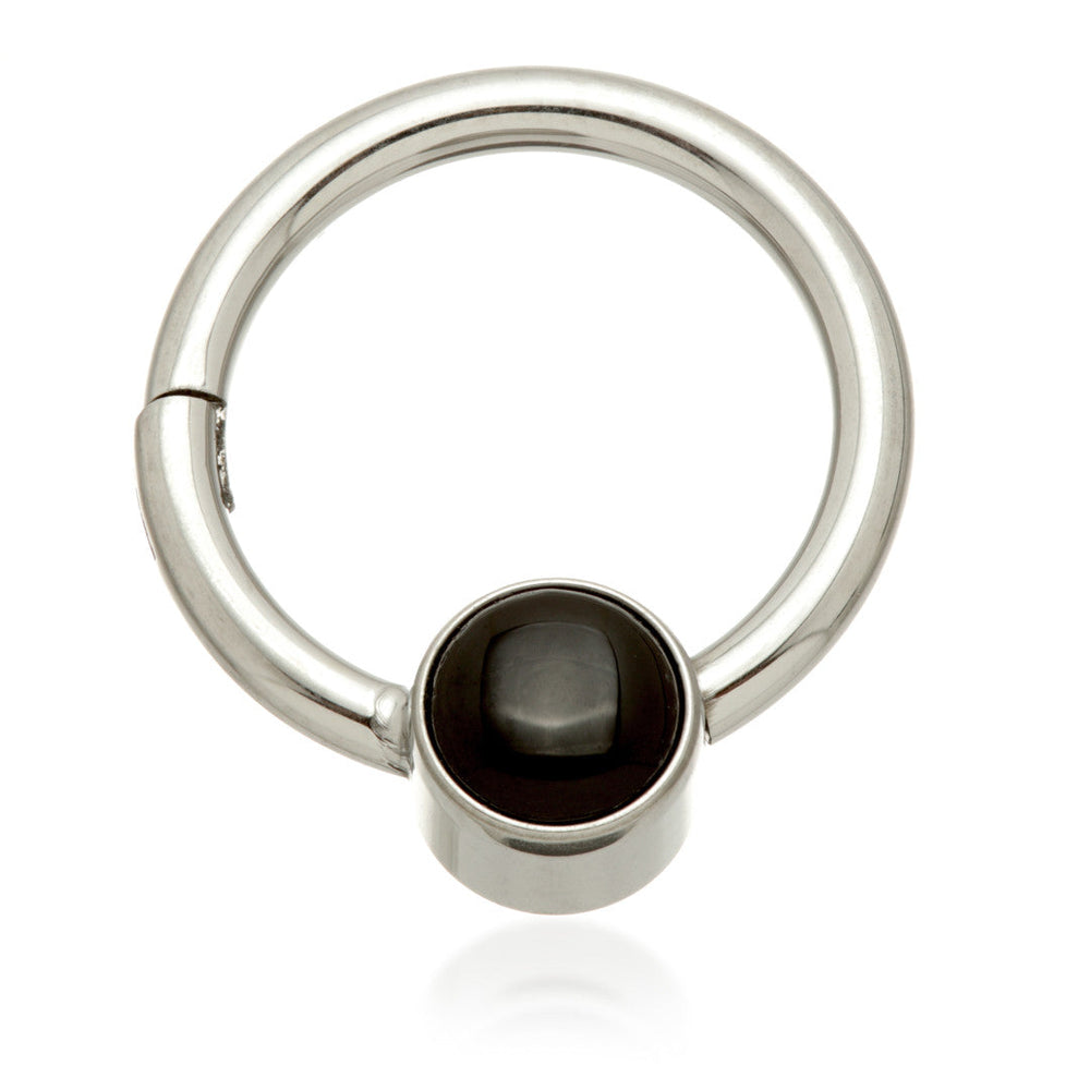 Ti Hinged Segment Ring with Black Agate Stone Disk