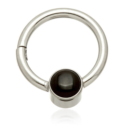 Ti Hinged Segment Ring with Black Agate Stone Disk