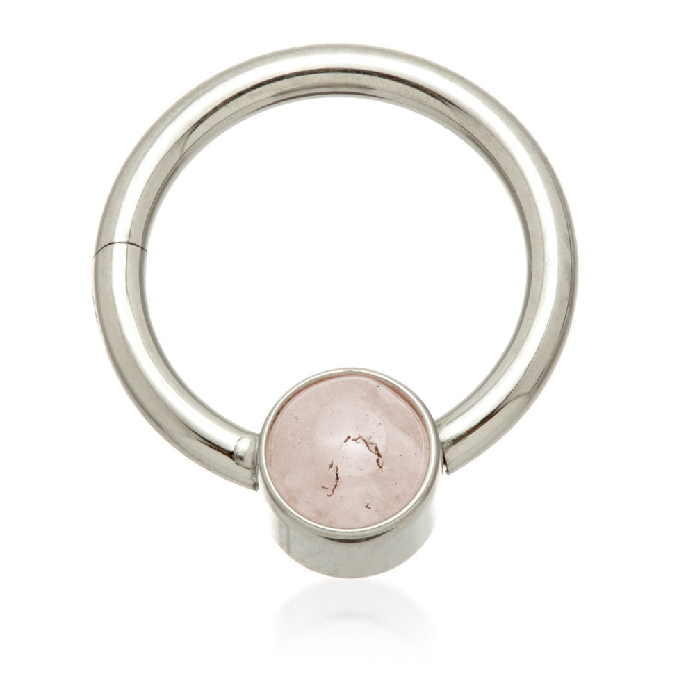Ti Hinged Segment Ring with Rose Quartz Stone Disk