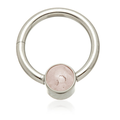 Ti Hinged Segment Ring with Rose Quartz Stone Disk