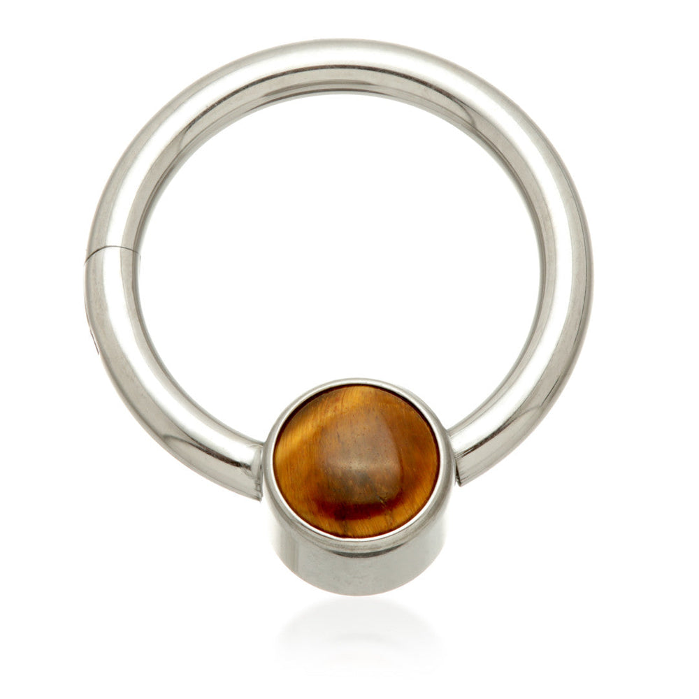 Ti Hinged Segment Ring with Tiger Eye Stone Disk