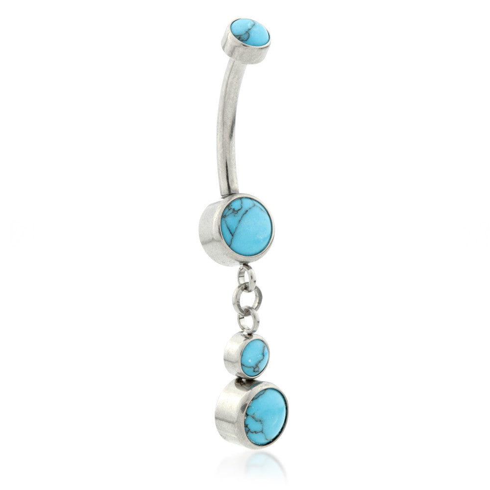 Ti Internal Double Disk Navel With Turquoise Hanging Stones