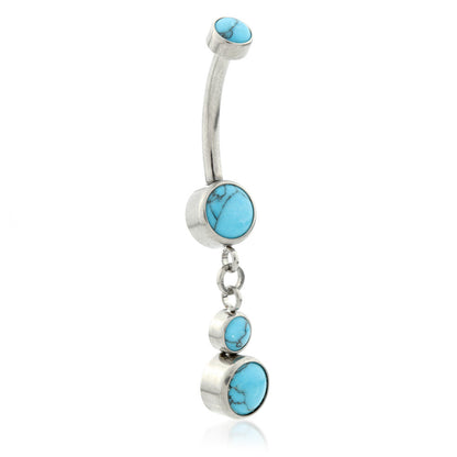Ti Internal Double Disk Navel With Turquoise Hanging Stones