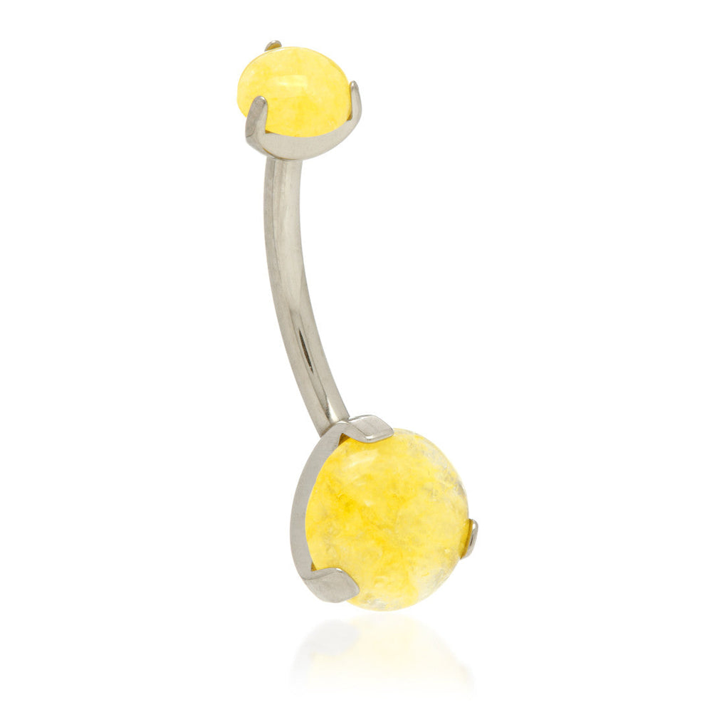 Titanium Internal Double Prong Set Navel with Citrine Stone