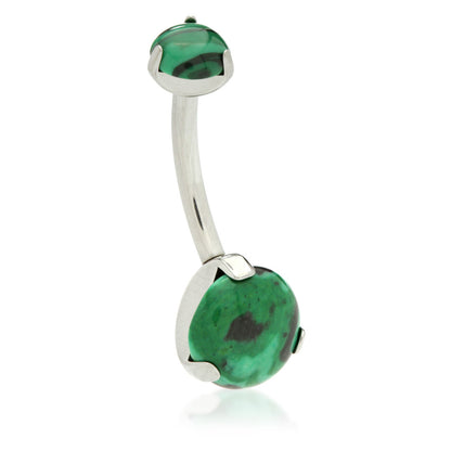 Ti Internal Double Prong Set Navel with Malachite Stone