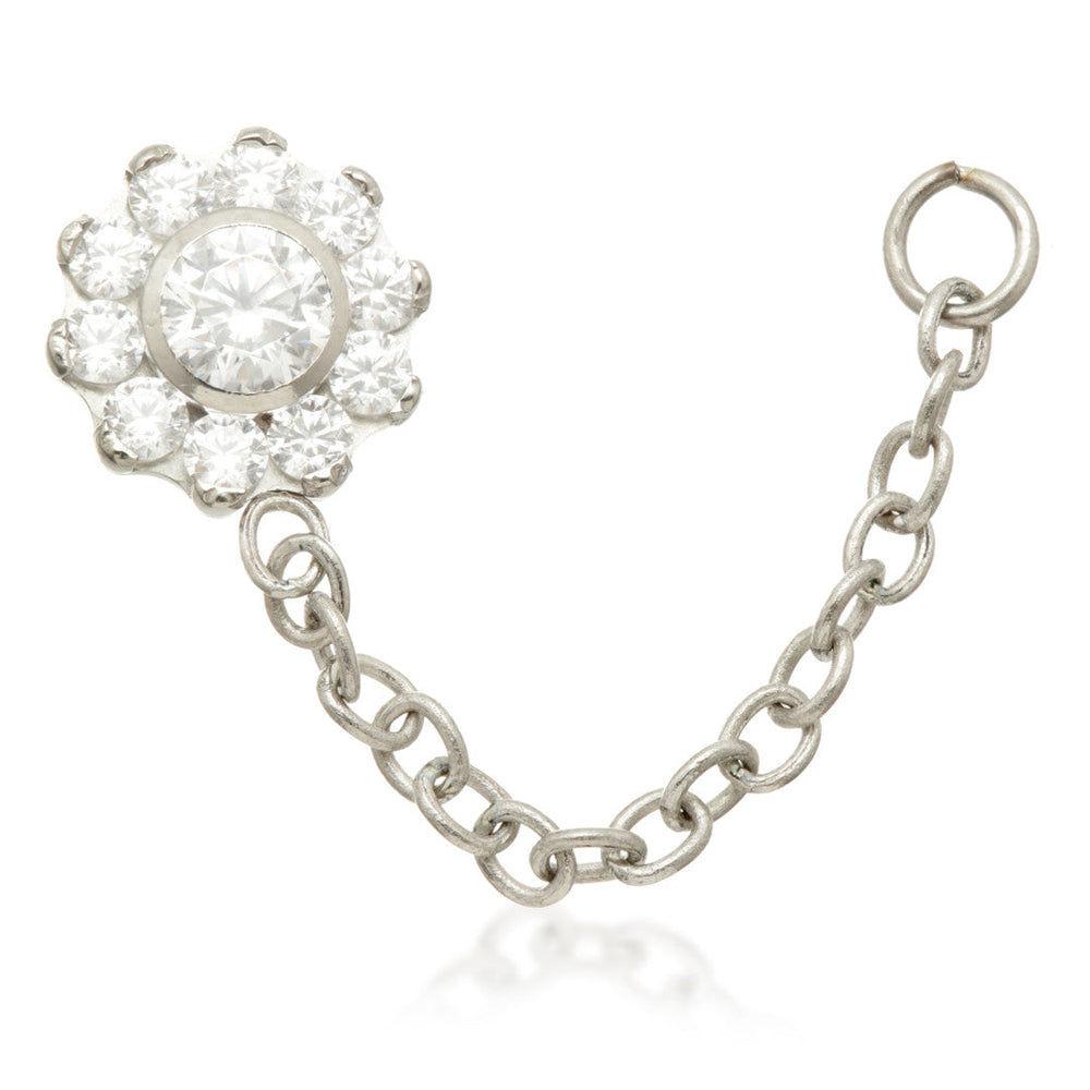 Ti Internal Jewelled Flower Attachment with Hanging Chain for Double Piercing