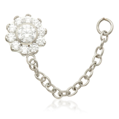 Ti Internal Jewelled Flower Attachment with Hanging Chain for Double Piercing